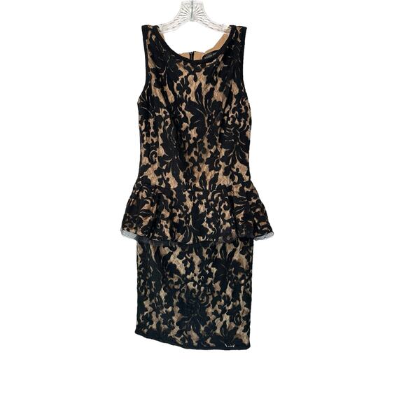 Tadashi Shoji Black Nude Lace‎ Cocktail Hour Evening Peplum Mini Dress Size 8 - Picture 3 of 12